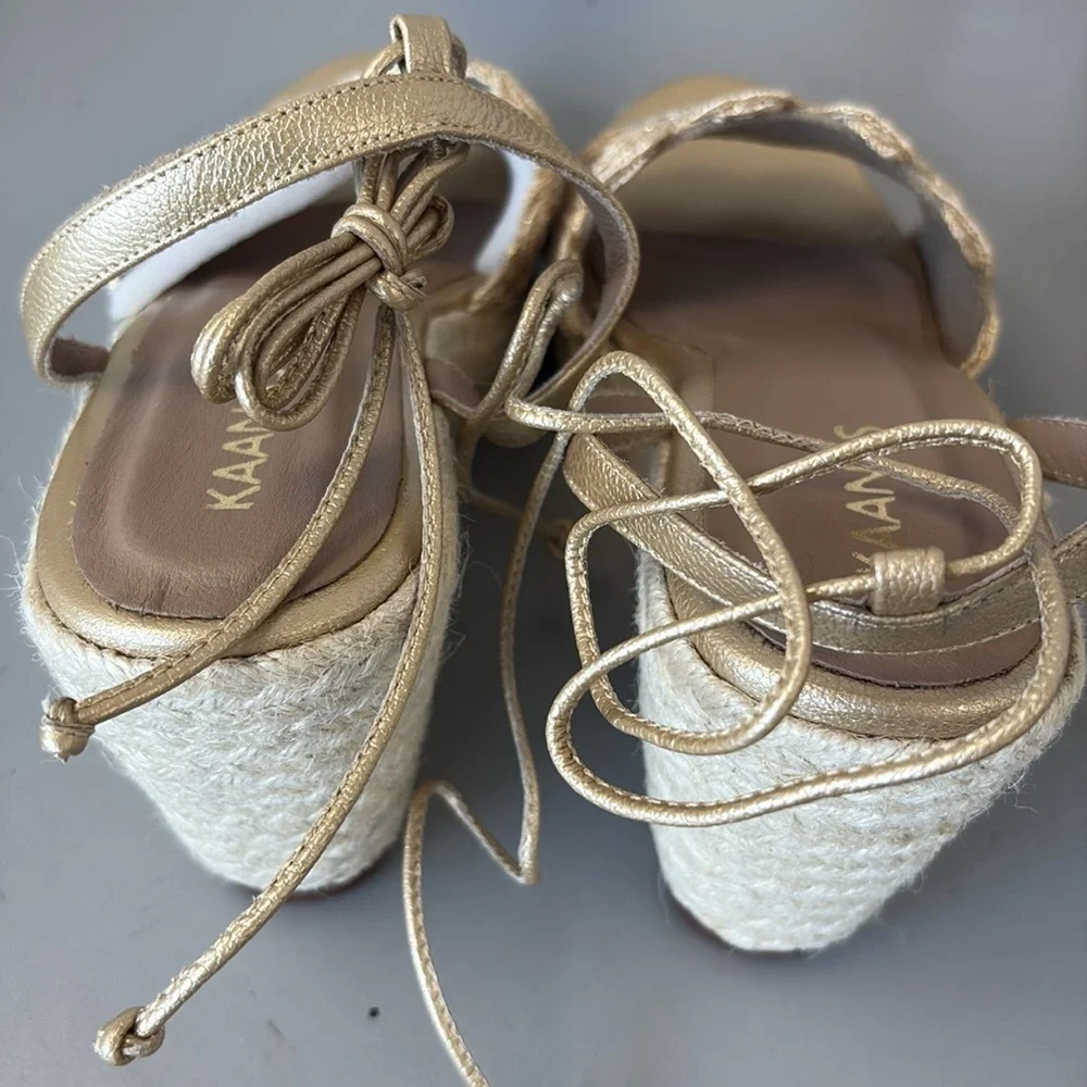 Kaanas Eve Cream and Gold Espadrille Wedges